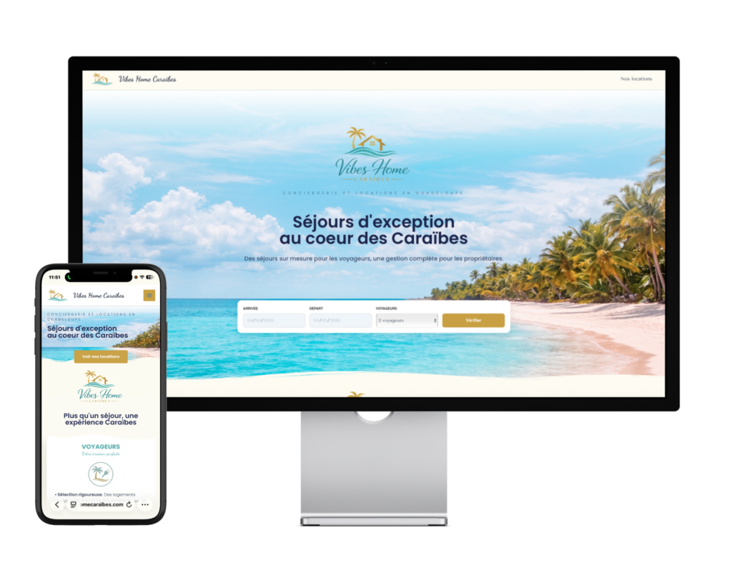 mockup site internet conciergerie guadeloupe vibeshomecaraïbes.com web tourisme